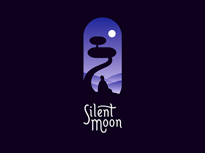 Silent Moon illustration landscape lettering logo man meditation moon new age night relax silhouette tree
