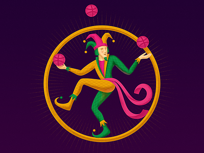 3 Dribbble Invites ball circle dance dribbble fool illustration invite joker juggler lucky round tandava