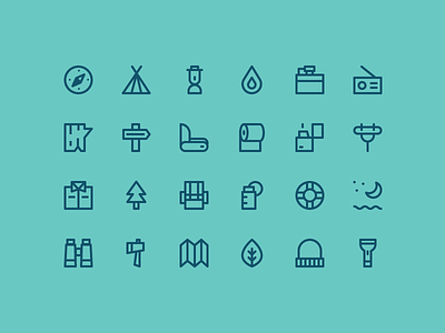 Camping Icons camping camping icons compass icon fire icon flask icon flat knife icon line art map icon outdoor icons tree icon