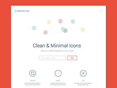 Quartercons Landing Page cryptocurrency icons iconset landingpage layout pay project search select simple user interface website