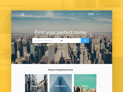 Find your home. apartment house landing page neighbourhoods open house realtor search web