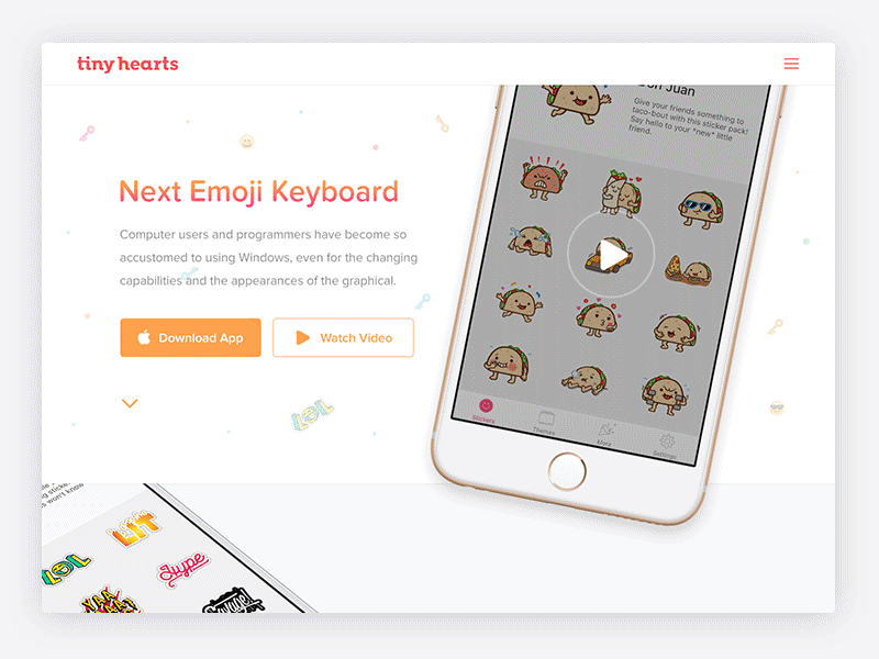 Emoji Keyboard Landing Page app app designer app icons emoji keyboard landing page landing page design next tiny hearts web web design