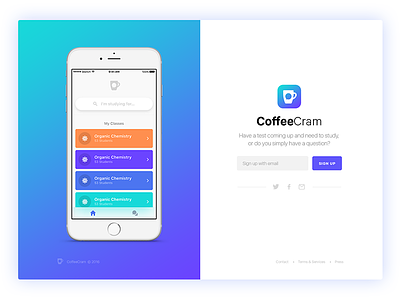 Coffeecram Landing Page app app designer app icons classes coffeecram college iphone landing page landing page design web