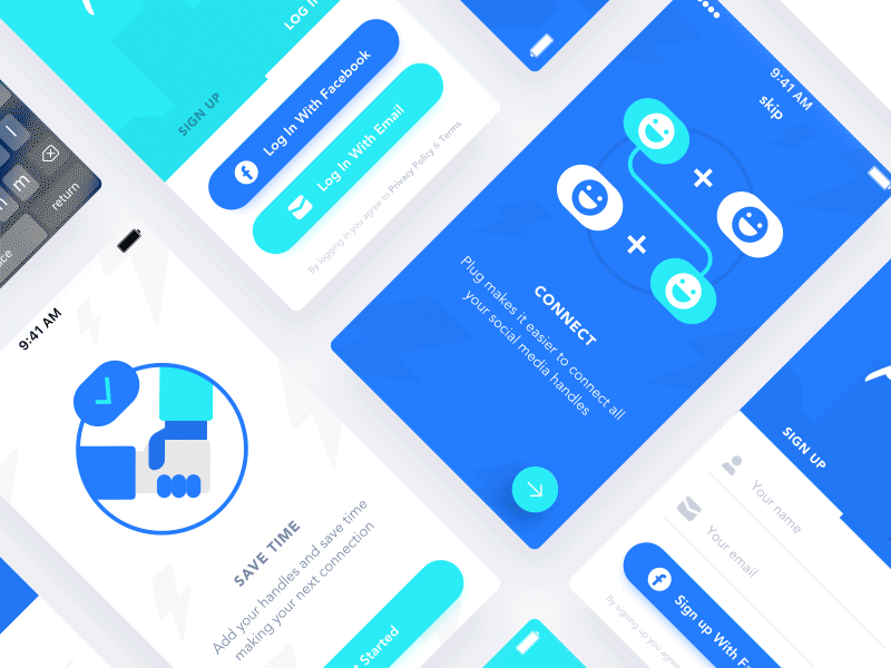 Onboarding Screens app connect illustrations ios log in onboarding plug sign up ui