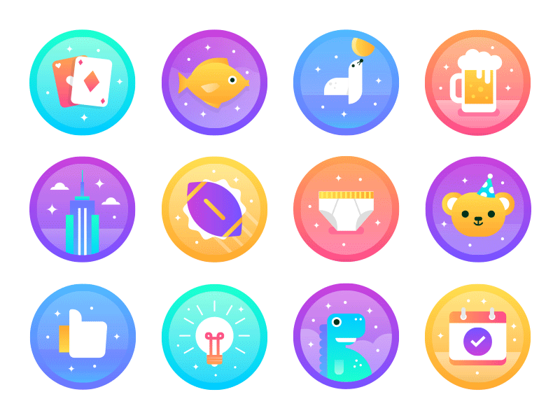 Fitness Badges animal badges badges dinosaur fitness badges football gradient badges icons illustration new york party animal seal thumbs up