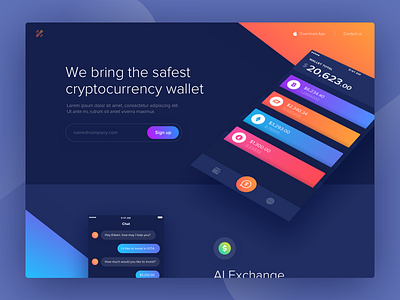 Cryptocurrency Landing Page app app designer chat crypto wallet cryptocurrency finance gradient ios landing page payments wallet