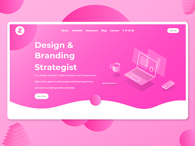 Design strategist Landing Page bubble designer graphic design illustration isometric landing page laptop pink portfolio uiux webpage website