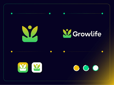 Growlife logo concept app branding clean code design graphic design green grow growlife icon identity identity branding leaf logo minimal modern nature simple