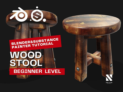 Wood Stool 3d blender old painter retro seat stool wood