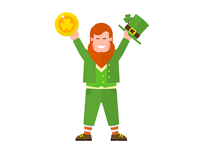Leprechaun celebration clover coin cute flat funny gold icon illustration isolated st. patrick