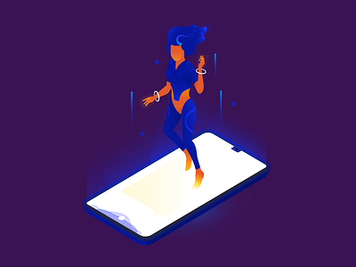 Neon. Virtual AI assistant. ai assistant cell girl glow illustration isometric neon network phone vector vr
