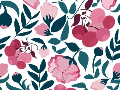 viva magenta berries florals flowers home textile pantone color2023 seamless pattern surface pattern viva magenta