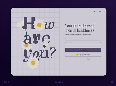 Sign up 001 dailyui mentalhealth ui