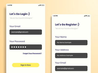 YellowSun - Login and Register UI Design app design login register ui mobile desgin ui ui design mobile app