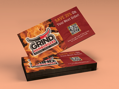 GrindHamburgers promo card design on mockup
