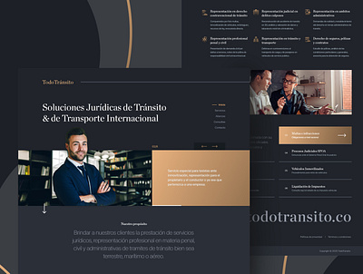 Dark UI for TodoTransito a Colombian law firm. clean hero hero banner homepage landing landingpage lawyer minimal ui ui design uidesign uiux ux uxdesign webdesign webdesigner