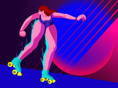 Retro disco rollerblading girl character girl girls illustration illustrations