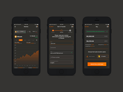 Crypto Currency Exchange App app bitcoin exchange bitkoin crypto currency crypto exchange dark mode dark theme dark ui financial app mobile design mobile ui