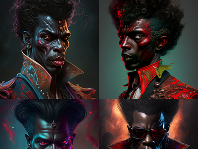 Afrofuturistic Funkadelic style dracula in Pedro Bell 3d animation design graphic design illustration