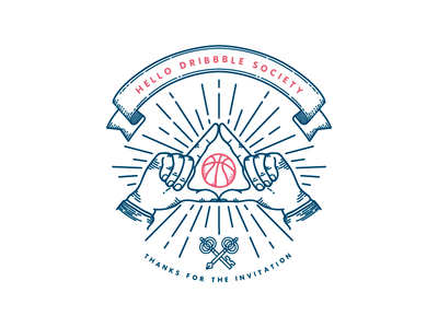 Hello Dribbble Society badge debut dribbble eye first shot hand hands hello keys masonic secret society vintage