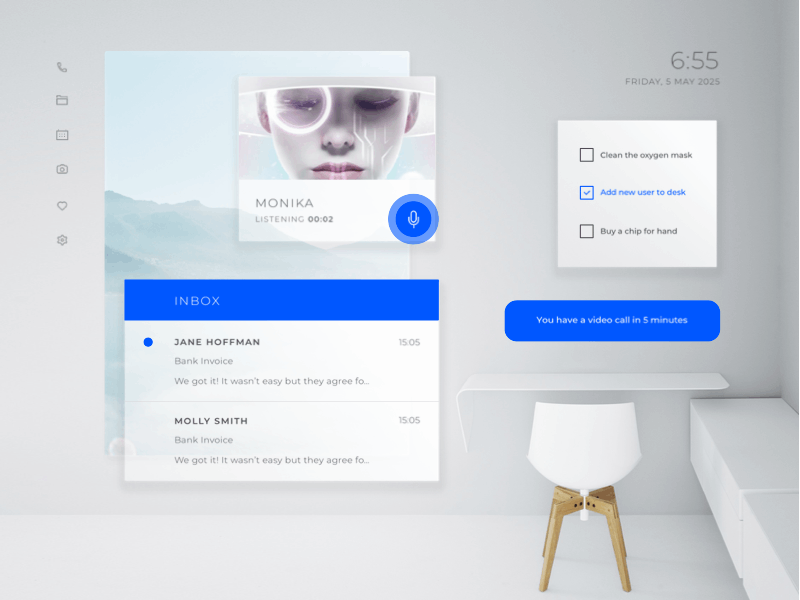 Live Wall workspace webdesign web ux ui glass notification list message mail gif desktop media wall vr hologram ai concept workspace smart future