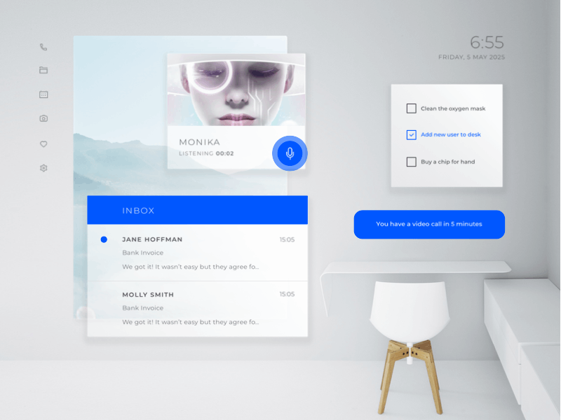 Live Wall workspace ai concept desktop future gif glass hologram list mail media message notification smart ui ux vr wall web webdesign workspace