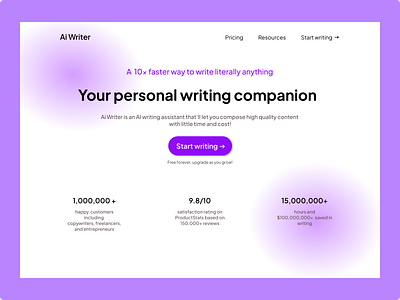 AiWriter: A landing page for AI based copywriting SaaS app branding dashboard design designer illustration landing page ui ux web design