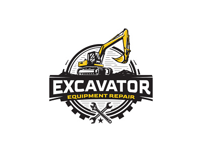 Excavator Logo bulldozer design emblem equipment excavator gear logo mining repair vintage