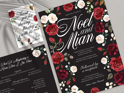 Wedding card floral invitation print script thank you traditional wedding