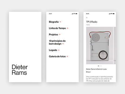 Dieter Rams tribute app (WIP) app black and white dieter rams minimalist mobile type typography ui wip