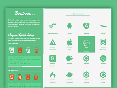 Devicon - Icons Library font icons svg website