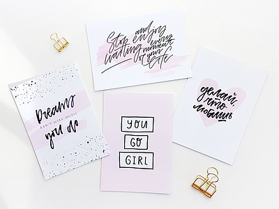 "Pink Dreams" calligraphic postcard set calligraphy dreams lettering modern calligraphy pink postcard style