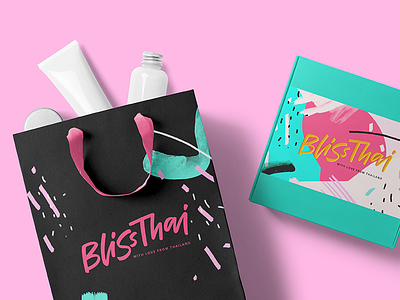 Bliss Thai brand identity banana beauty branding coco coconut color pop lettering pink style
