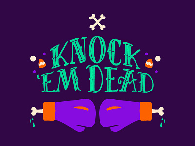 Halloween 2018: Knock 'Em Dead bones boxing color design halloween icon illustration skeletons sketch typography vector