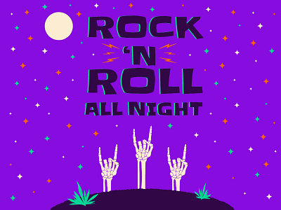 Halloween 2018: Rock 'N Roll All Night color design halloween icon illustration night rock n roll skeleton sketch typography vector