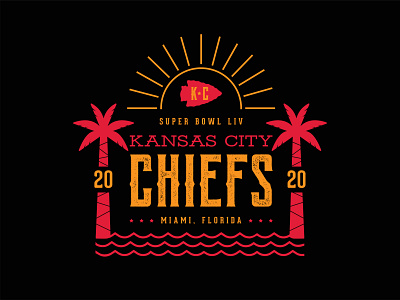 Kansas City Chiefs branding champs chiefs color design football icon identity illustration kansascity logo miami nfl palm tree super bowl texture type vector