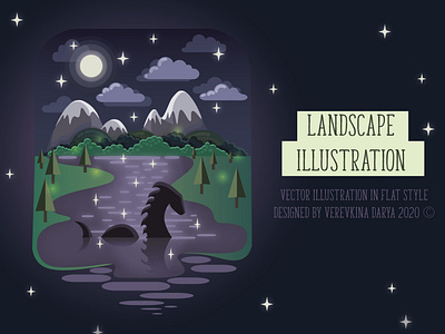 FLAT MONSTER LANDSCAPE ILLUSTRATION