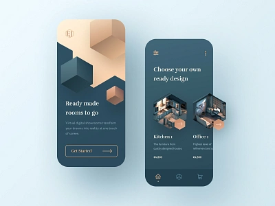 Interior Mobile App app architecture cube design home illustration interior iphone isometric login menu mobile product room screen ui welcome