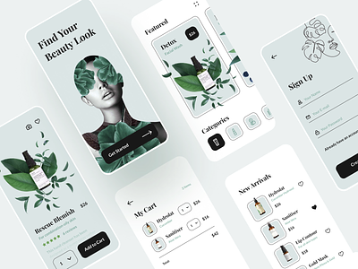 Sia - Beauty App UI Kit app beauty cart cosmetics e-commerce ecommerce healthcare home kit list mobile onboarding screen shop shopping sign up skincare store ui welcome