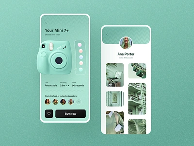 Instax - Mobile App Design app application camera choose color ecommerce feed instax iphone mobile photo product product page profile shop store texture ui user interface