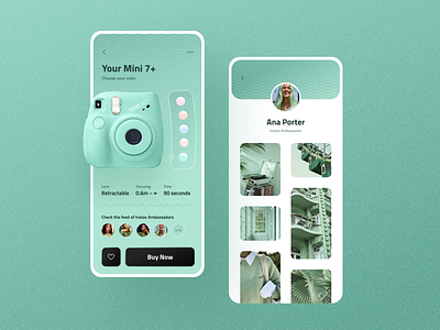 Instax - Mobile App Design app application camera choose color ecommerce feed instax iphone mobile photo product product page profile shop store texture ui user interface