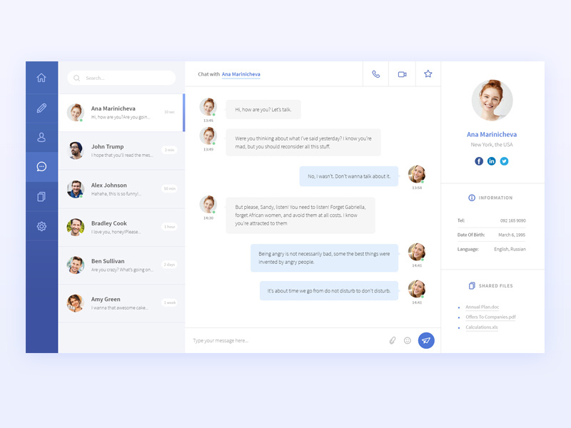 Chat App Design by Anastasia Marinicheva on Dribbble