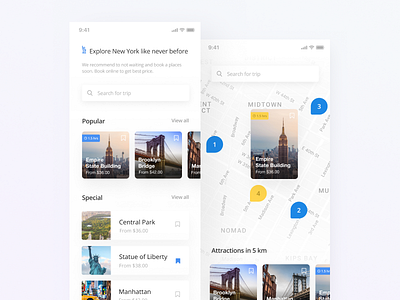 Travel Booking App app attractions booking iphone iphone x map mobile new york nyc travel ui ux