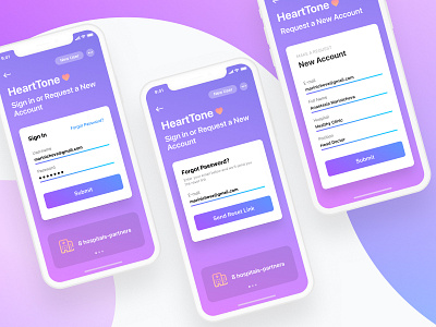 Login Screens for HeartTone App 💜 app forgot password health heart hospital log in login mobile register sign in sign up