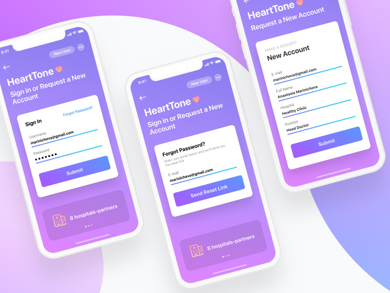 Login Screens for HeartTone App 💜 by Anastasia Marinicheva on Dribbble