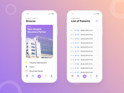 HeartTone App 💜 app doctors health heart hospital list medical menu mobile patients table
