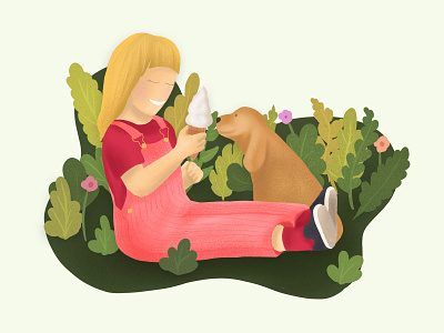 Something sweet 🍦 art cartoon character cute dog girl ice cream illustration kid nature nice plant puppy sweet