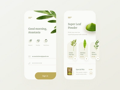 Green Mobile App flora food green herbs homepage leaf leaves login mobile mobile app order powder shop sign in tea welcome