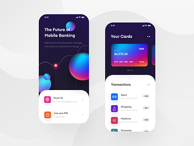 Mobile Banking App bank bank card banking business card chart colorful data finance gradient home ios iphone iphone x login mobile mobile app screen sign in welcome