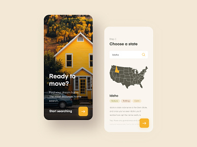 Home Search Mobile App apartment app application find flat home house iphone map mobile mobile ui phone real estate screen search state tags ui usa welcome